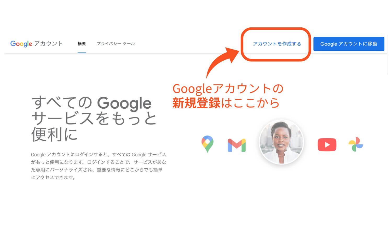 Googleアカウントの新規登録のスクリーンショット